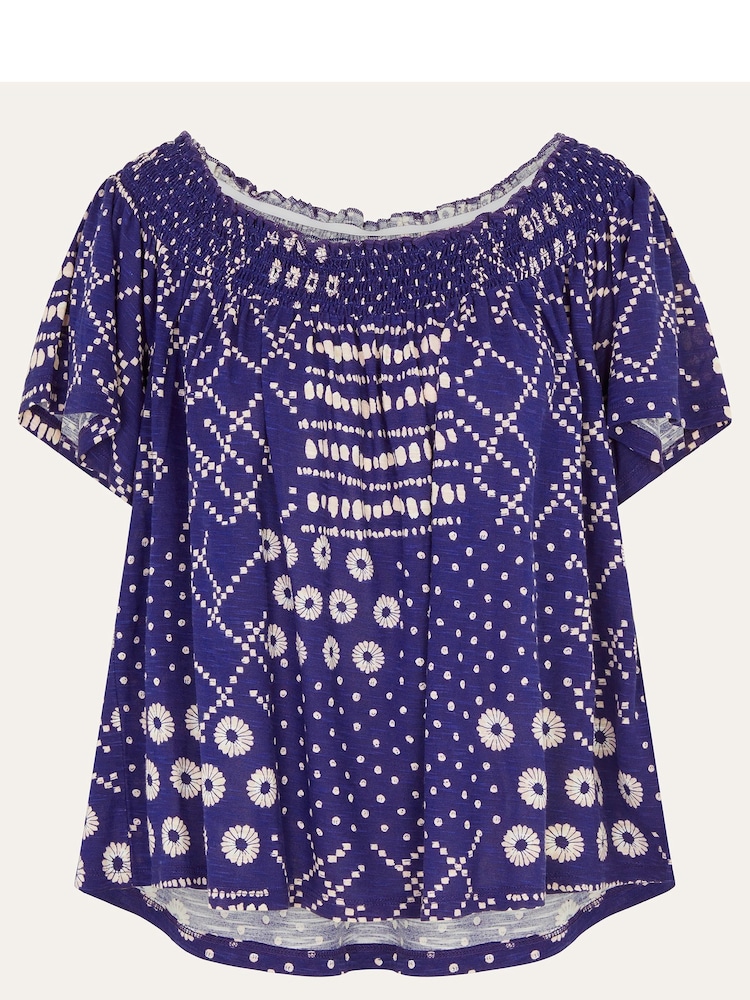 Monsoon Blue Cindy Print Bardot Top - Image 5 of 5