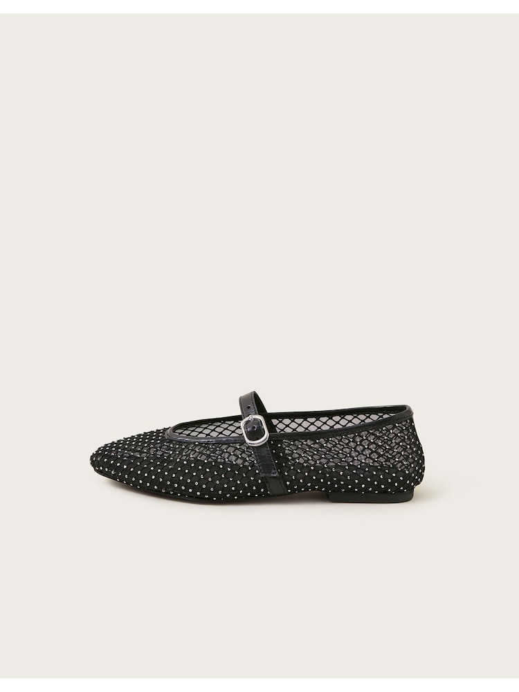 Monsoon Black Cleo Mesh Ballet Flats - Image 1 of 5