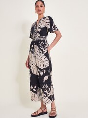 Monsoon Black Petra Palm Print 100% Cotton Jumpsuit - Image 1 of 6