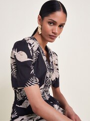 Monsoon Black Petra Palm Print 100% Cotton Jumpsuit - Image 3 of 6