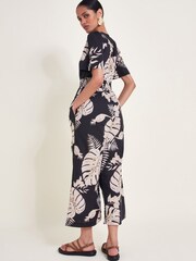 Monsoon Black Petra Palm Print 100% Cotton Jumpsuit - Image 4 of 6