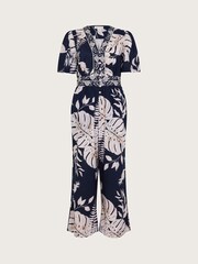 Monsoon Black Petra Palm Print 100% Cotton Jumpsuit - Image 6 of 6