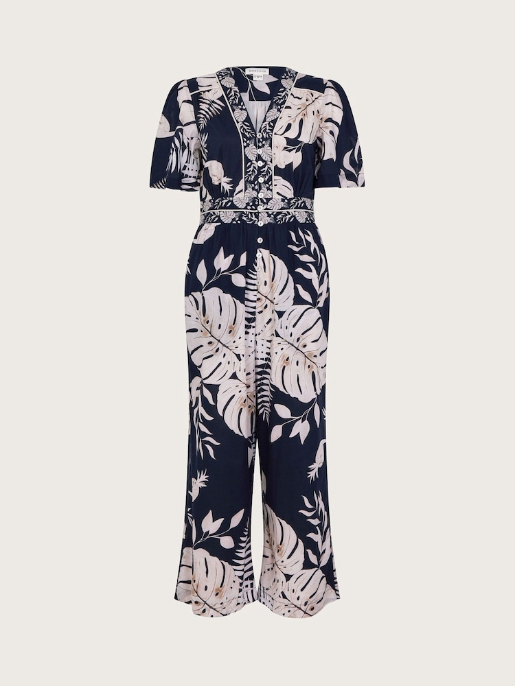 Monsoon Black Petra Palm Print 100% Cotton Jumpsuit - Image 6 of 6 Monsoon Black Petra Palm Print 100% Cotton Jumpsuit - Image 6 of 6