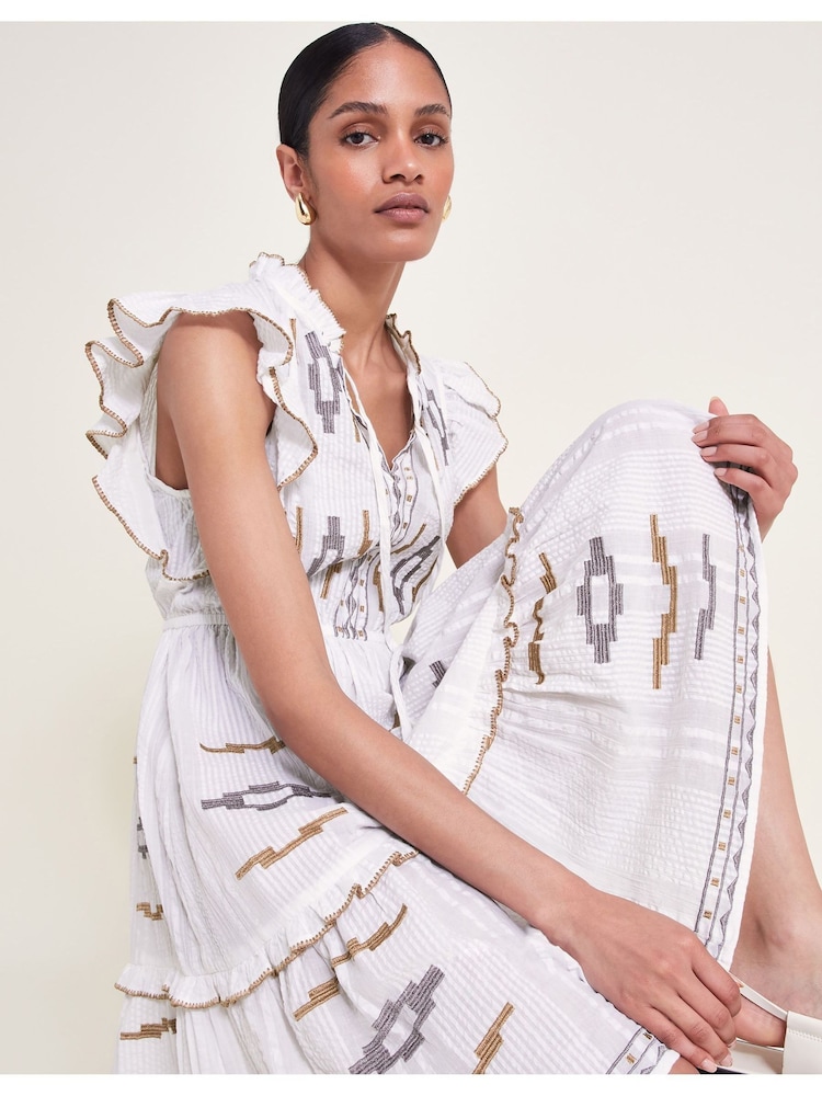 Monsoon Natural 100% Cotton Ula Embroidered Dress - Image 1 of 5