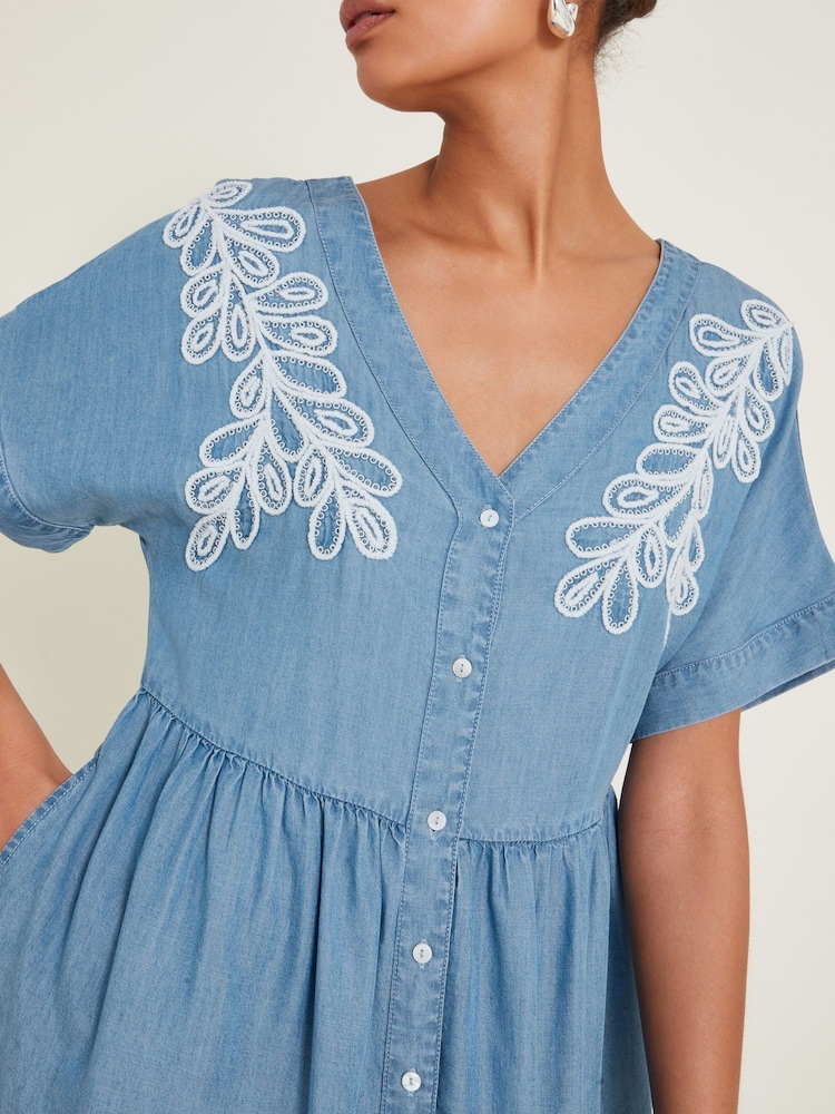 Monsoon Blue Lace Embroidered Dress - Image 2 of 6
