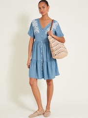 Monsoon Blue Lace Embroidered Dress - Image 5 of 6