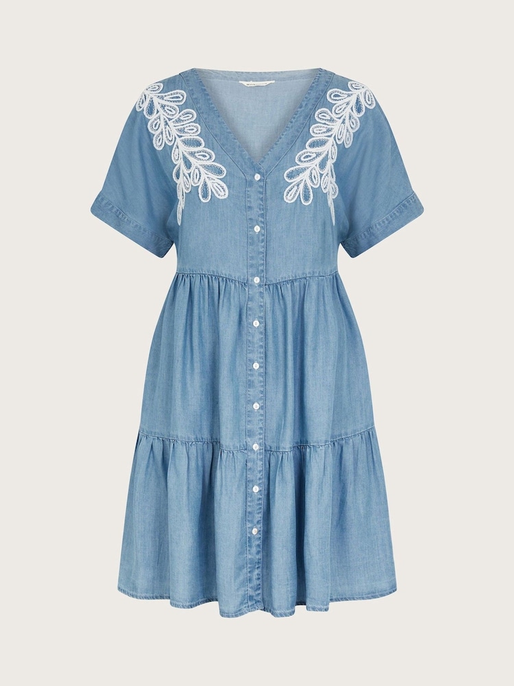 Monsoon Blue Lace Embroidered Dress - Image 6 of 6