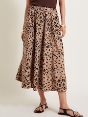 Monsoon Natural Raife Leopard Print 100% Cotton Skirt - Image 2 of 7