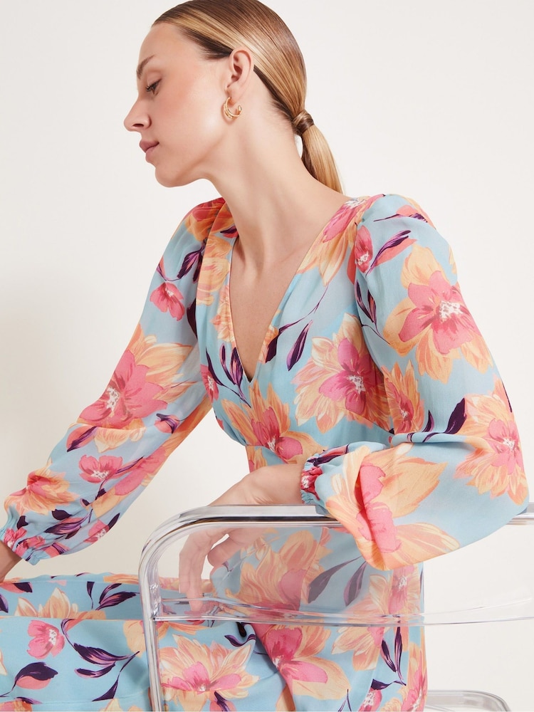 Monsoon Blue Lilith Floral Print Dress - Image 2 of 6