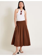Monsoon Brown Jourdana Jersey Midi Skirt - Image 1 of 5