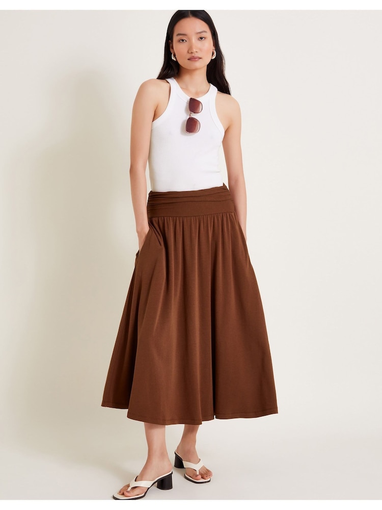 Monsoon Brown Jourdana Jersey Midi Skirt - Image 1 of 5
