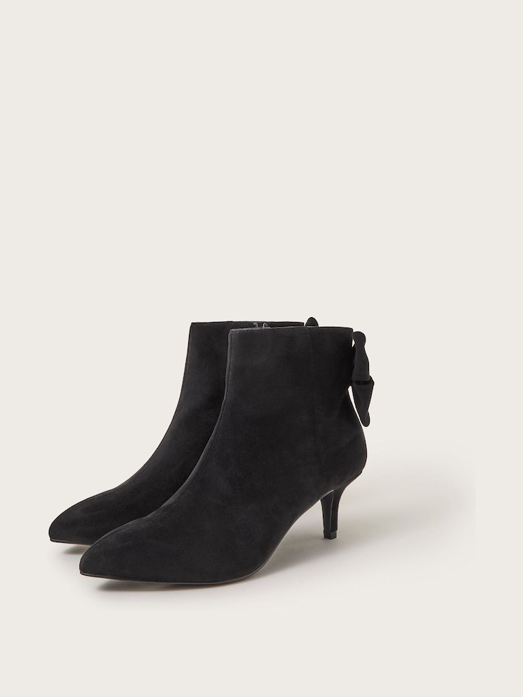 Monsoon Black Evie Kitten Heel Bow Boots - Image 1 of 3