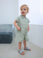 Green Shirt Collar 100% Cotton Playsuit (3mths-7yrs) - Image 1 of 7