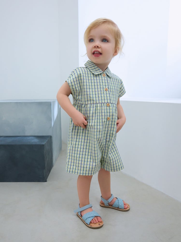 Green Shirt Collar 100% Cotton Playsuit (3mths-7yrs) - Image 1 of 7