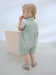 Green Shirt Collar 100% Cotton Playsuit (3mths-7yrs) - Image 2 of 7