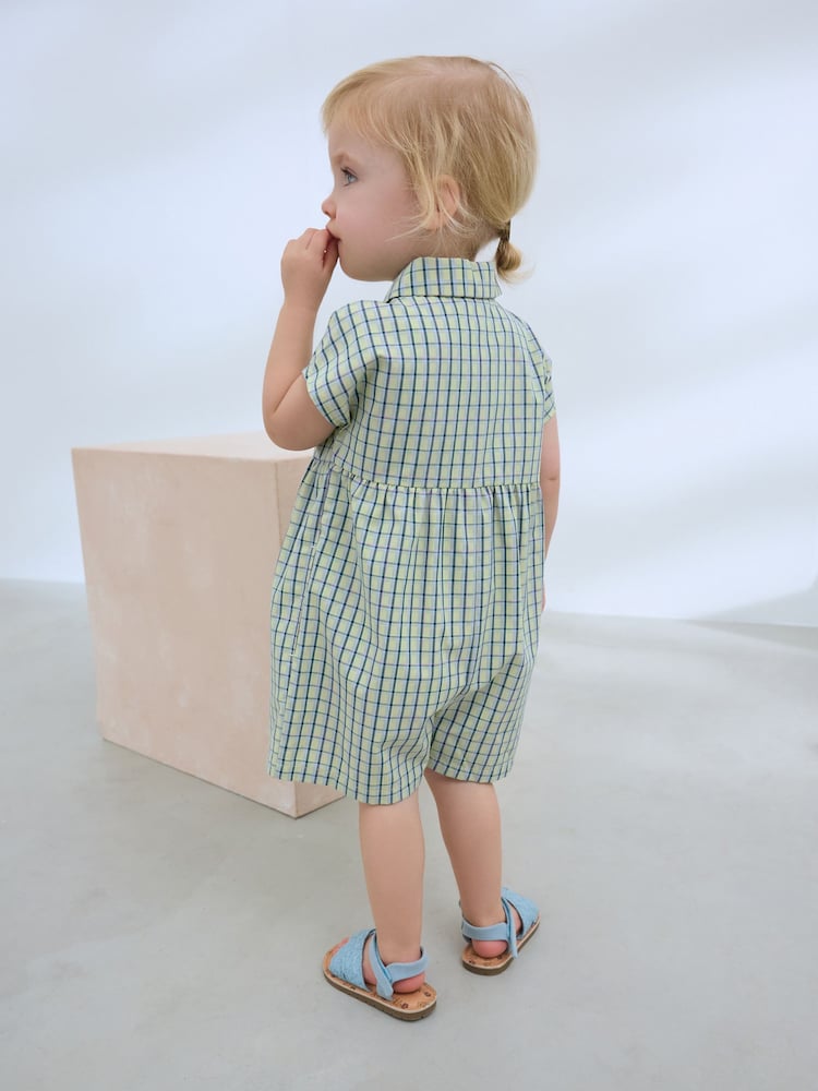 Green Shirt Collar 100% Cotton Playsuit (3mths-7yrs) - Image 2 of 7