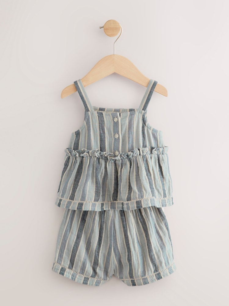 Blue 100% Cotton Top and Shorts Set (3mths-7yrs) - Image 2 of 4