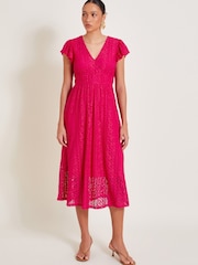 Monsoon Pink Lo Lace Jersey Dress - Image 2 of 7