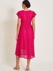 Monsoon Pink Lo Lace Jersey Dress - Image 3 of 7