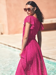 Monsoon Pink Lo Lace Jersey Dress - Image 6 of 7