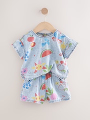 Denim 100% Cotton Top and Shorts Set (3mths-7yrs) - Image 2 of 5