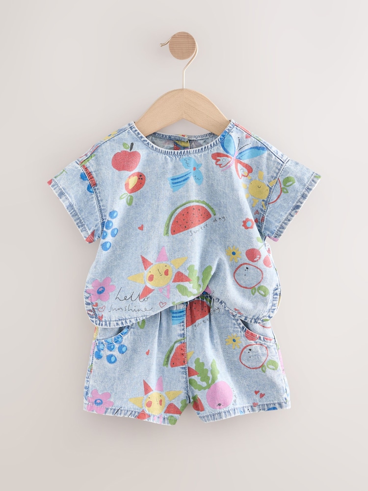 Denim 100% Cotton Top and Shorts Set (3mths-7yrs) - Image 2 of 5