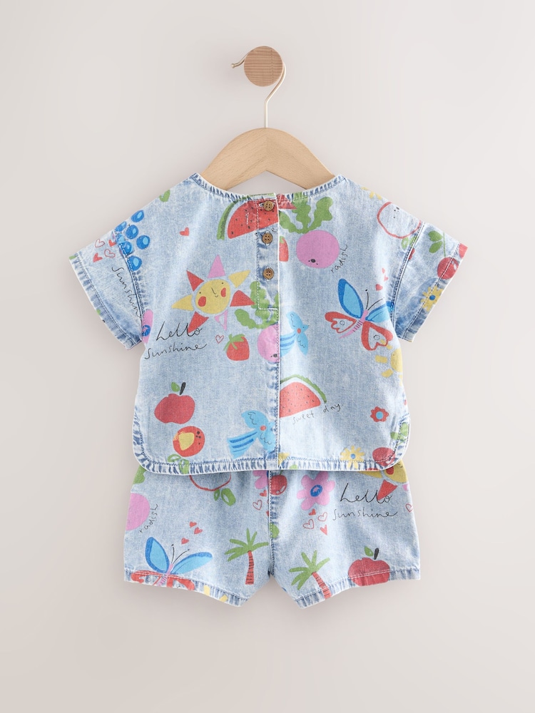 Denim 100% Cotton Top and Shorts Set (3mths-7yrs) - Image 3 of 5