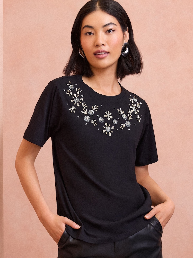 Love & Roses – Jersey-T-Shirt mit Verzierung - Bild 1 von 4