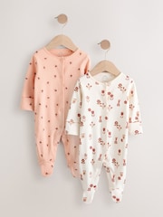 Pink/Cream 100% Cotton Ditsy Floral Sleepsuits 2 Pack - Image 1 of 4