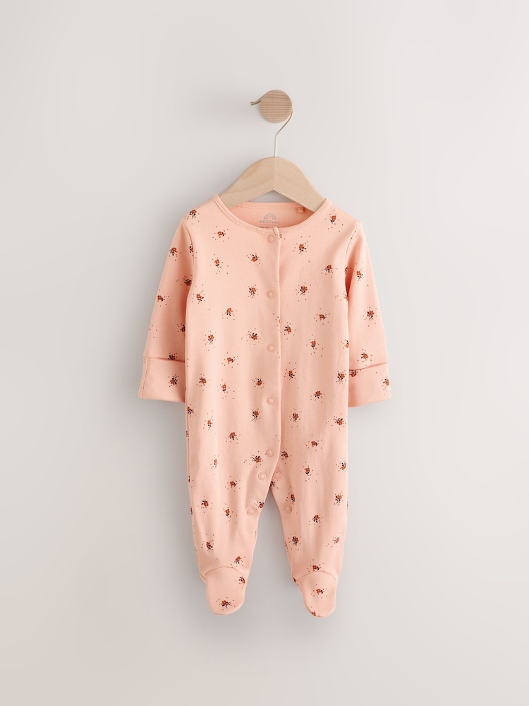 Pink/Cream 100% Cotton Ditsy Floral Sleepsuits 2 Pack - Image 2 of 4