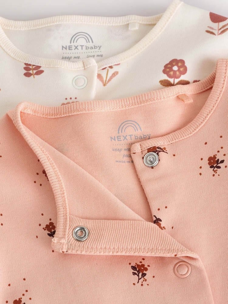 Pink/Cream 100% Cotton Ditsy Floral Sleepsuits 2 Pack - Image 4 of 4
