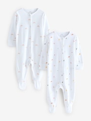 Multi/White Pure 100% Cotton Rainbow And Elephant Sleepsuits 2 Pack - Image 1 of 3