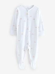 Multi/White Pure 100% Cotton Rainbow And Elephant Sleepsuits 2 Pack - Image 2 of 3