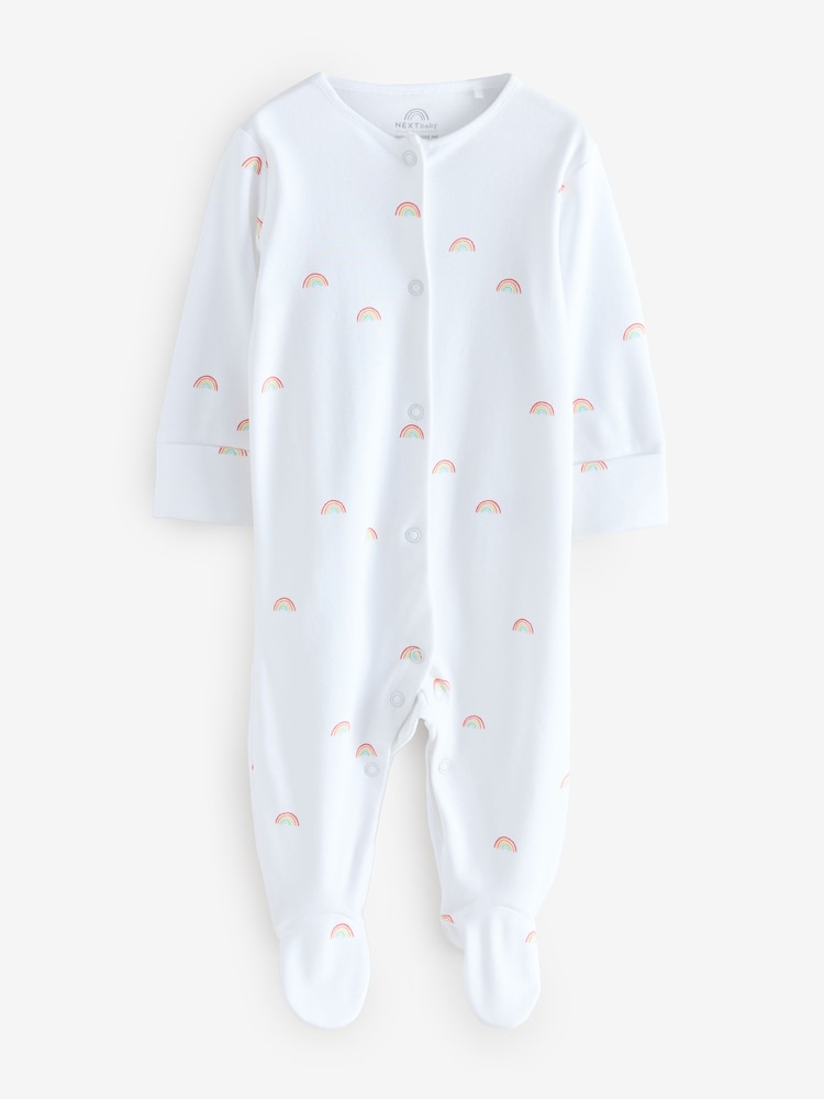 Multi/White Pure 100% Cotton Rainbow And Elephant Sleepsuits 2 Pack - Image 2 of 3