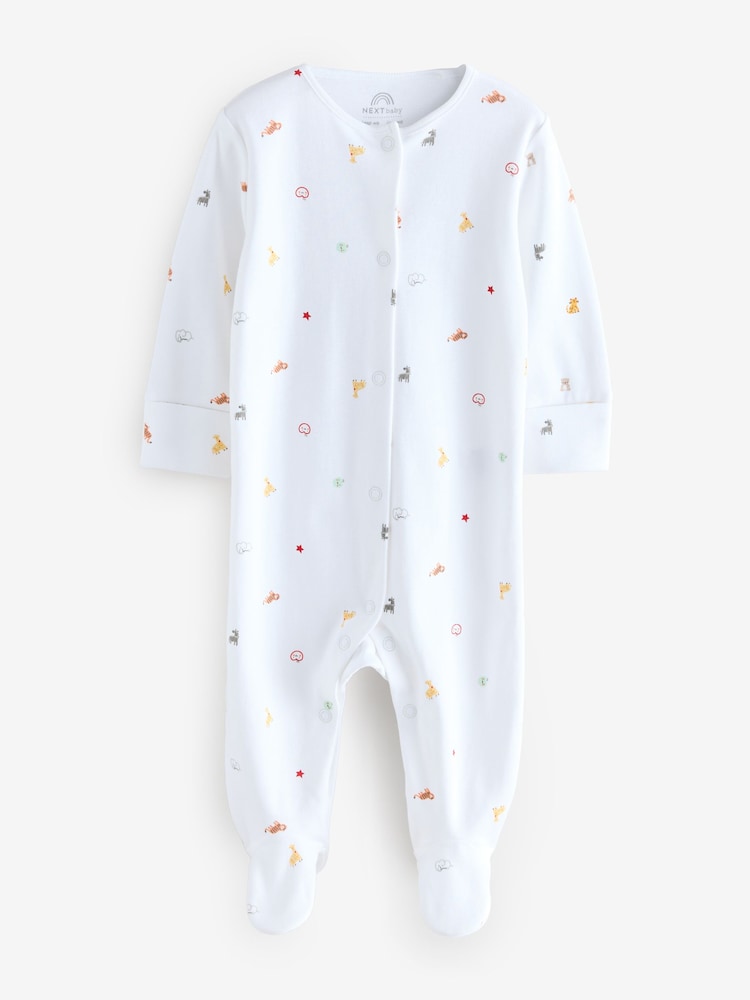 Multi/White Pure 100% Cotton Rainbow And Elephant Sleepsuits 2 Pack - Image 3 of 3