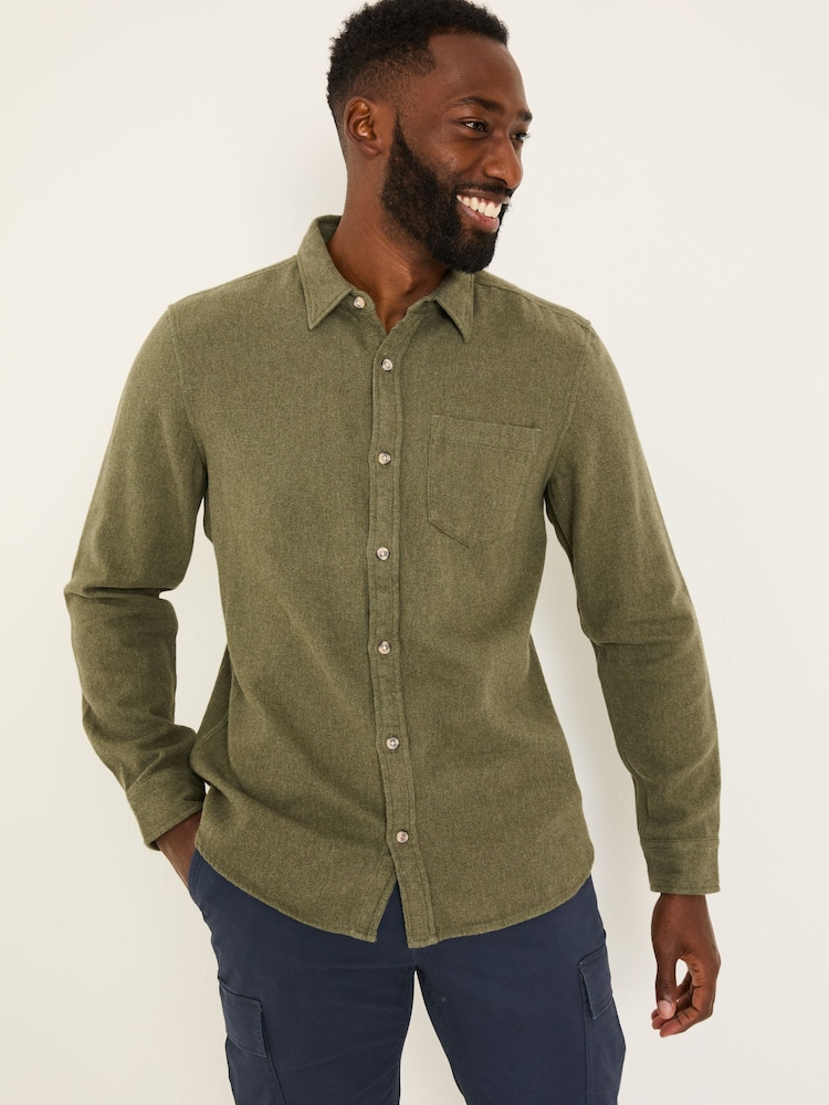 FatFace Khaki Green Long Sleeve Brushed Shirt - Image 1 of 5