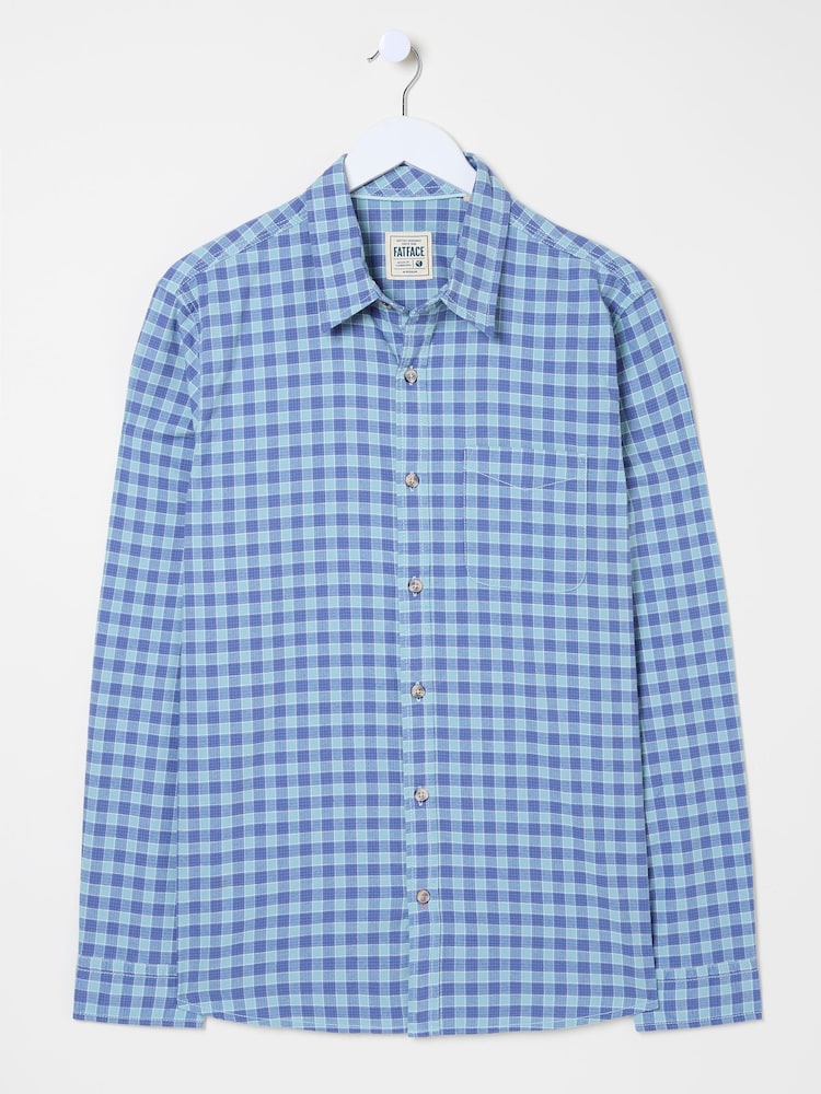 FatFace Sandy Light Vintage Blue Long Sleeve Check Shirt - Image 5 of 5