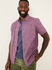 FatFace Pink Leaves Print Short Sleeve Shirt - Image 1 of 5