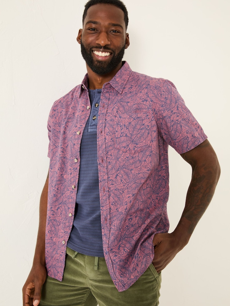 FatFace Pink Leaves Print Short Sleeve Shirt - Image 1 of 5