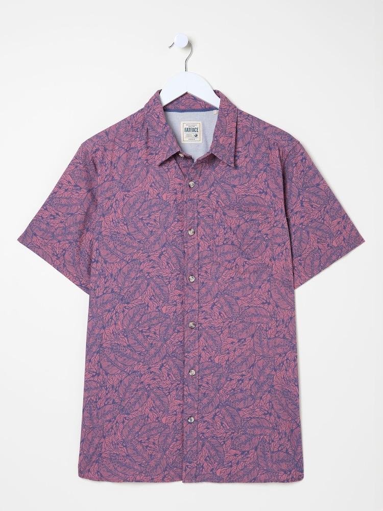 FatFace Pink Leaves Print Short Sleeve Shirt - Image 5 of 5