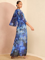 Love & Roses Blue Printed Cape Maxi Dress - Image 4 of 4