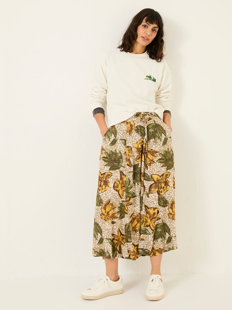 FatFace Amelie Natural Wilding Leaves Midi Skirt - Image 2 of 8