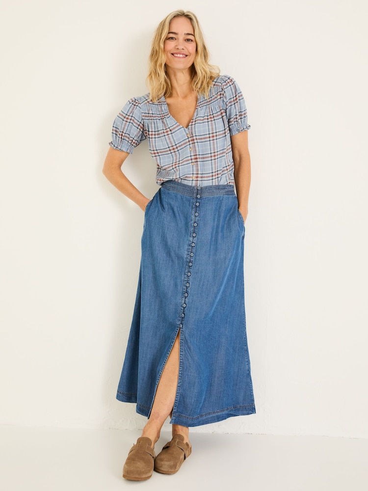 FatFace Blue Denim Arabella Midi Skirt - Image 2 of 12