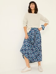 FatFace Indigo Blue Jay Midi Skirt - Image 1 of 6