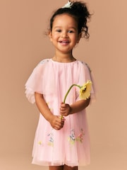 Pink Angel Sleeve Embroidered Mesh Dress (3mths-8yrs) - Image 1 of 9