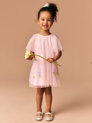Pink Angel Sleeve Embroidered Mesh Dress (3mths-8yrs) - Image 2 of 9