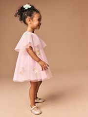 Pink Angel Sleeve Embroidered Mesh Dress (3mths-8yrs) - Image 4 of 9