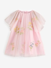 Pink Angel Sleeve Embroidered Mesh Dress (3mths-8yrs) - Image 6 of 9