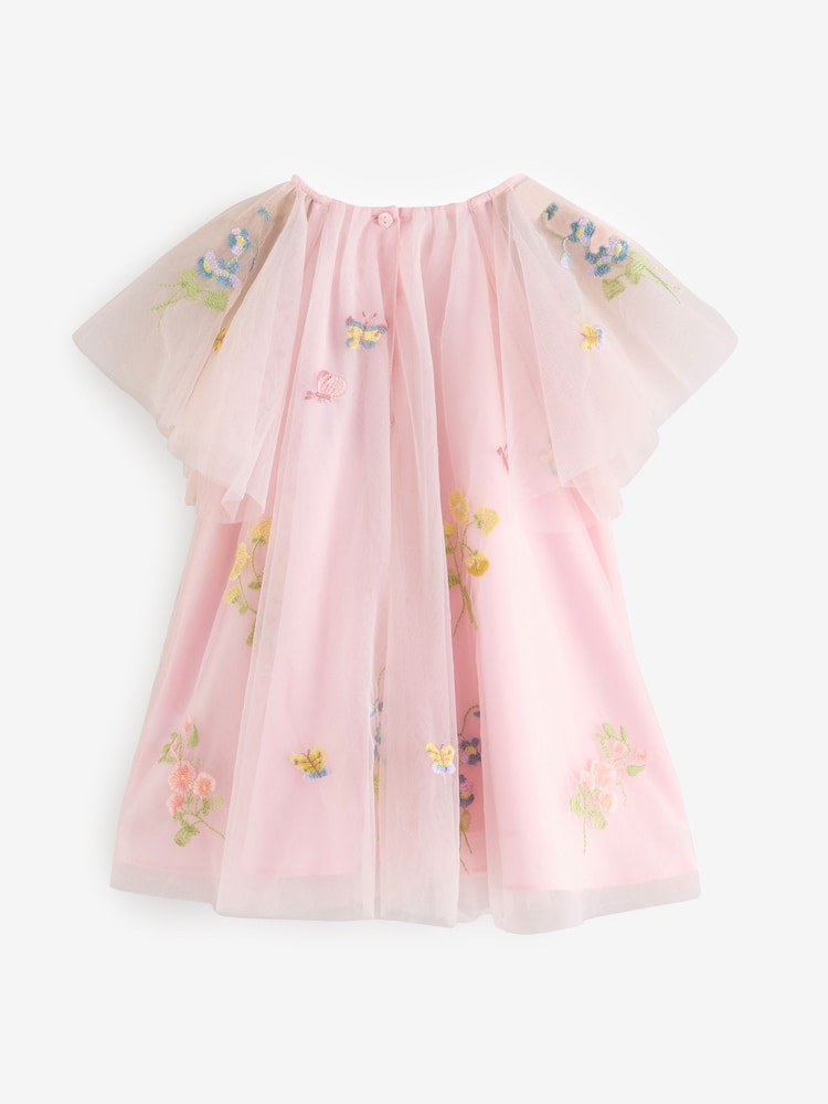 Pink Angel Sleeve Embroidered Mesh Dress (3mths-8yrs) - Image 7 of 9