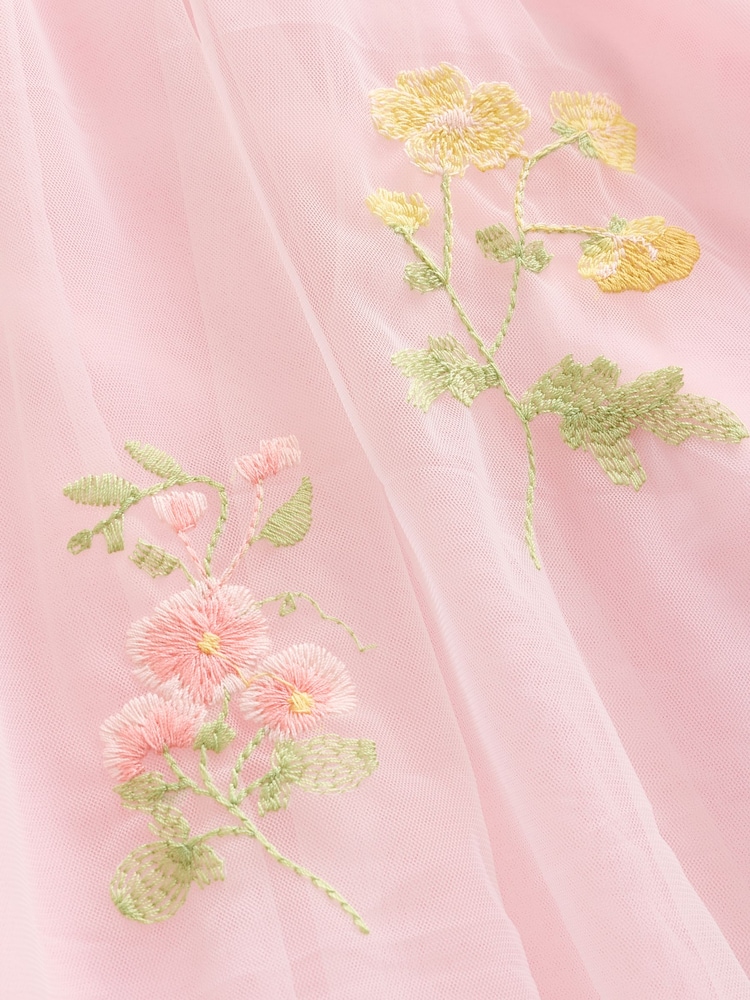 Pink Angel Sleeve Embroidered Mesh Dress (3mths-8yrs) - Image 8 of 9